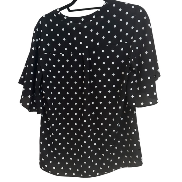 Express Black and White Polka Dot Blouse with Ruffle Sleeves in Women’s Large - Picture 3 of 7